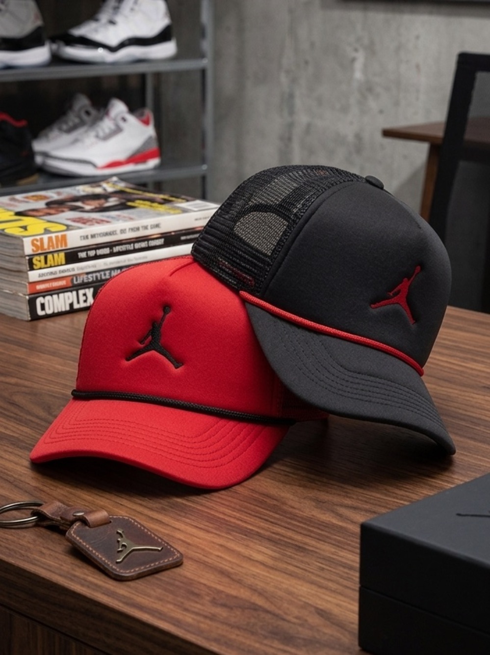 LOT (2) NIKE AIR JORDAN TRUCKER MESH SNAPBACK RISE CAP HAT BRAND BUNDLE Trucker